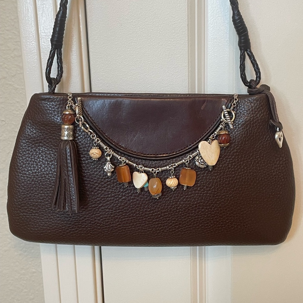 BRIGHTON Small Brown Pebbled Leather Bag with Detachable Charm Bracelet